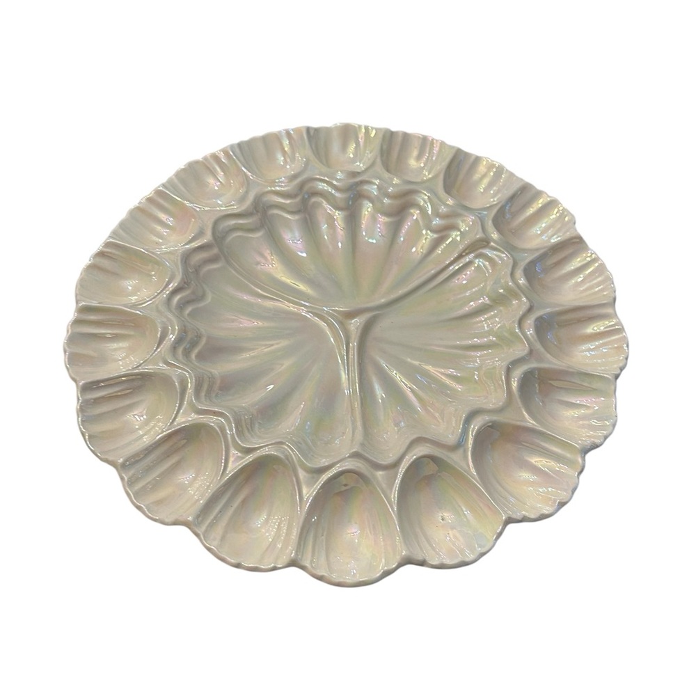 Vintage Opalescent Shell-Shaped Oyster Serving Platter